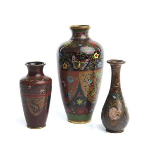 Three Japanese cloisonne vases, Meiji period (1868-1912), each…