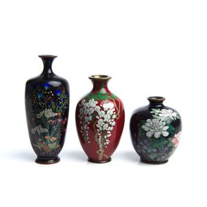 Three Japanese cloisonne vases, Meiji period (1868-1912), each…