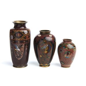 Three Japanese cloisonne vases, Meiji period (1868-1912), each…