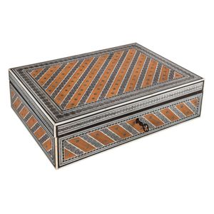 Anglo-Indian Sideli workbox, sandalwood, silver, bone and ivory,…