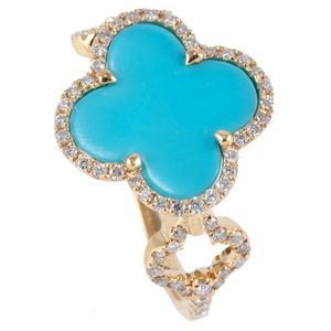 Turquoise and Diamond Lucky Clover Ring - Rings - Jewellery