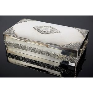 Large Anglo-Indian silver and cedar lined cigar box, P Orr…