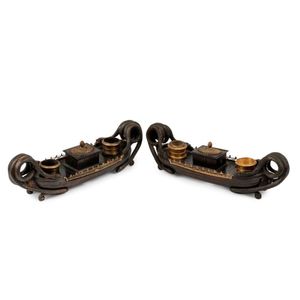 A pair of unusual Regency silvered bronze and gilt boat form…