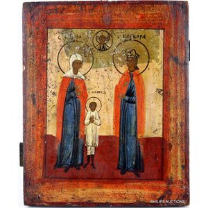 An Orthodox icon, possibly Baltic, depicting two female Saints,…