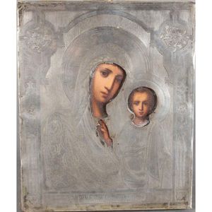 19th century Russian icon and silver oklad, of rectangular form…