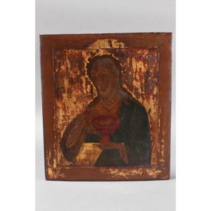 19th century Russian icon, of curved rectangular form, painted…