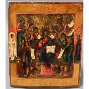 18th/19th century Russian icon, of curved rectangular form,…
