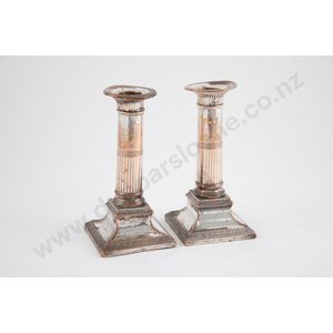 Pair 19th century Sheffield Plate Doric column candlesticks,…