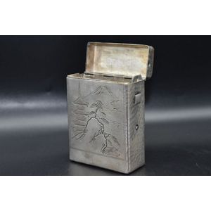 Sterling silver embossed pagoda scene hand beaten cigarette box