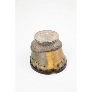 Edwardian horse hoof silver plated inkwell, the hinged lid with…