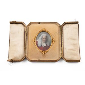 Leather cased portrait miniature portrait of a Judge head and…