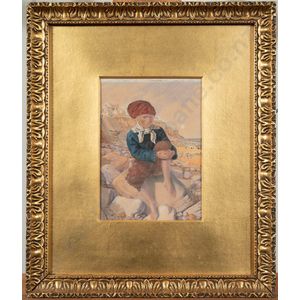 19th century watercolour study of boy on beach, watercolour,…