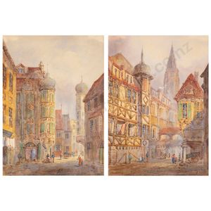 E. Nevil (British C.1880-1900), two watercolour European city…