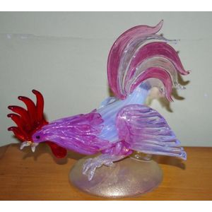 Murano glass cockerel, pink layers of gold flecked glass…