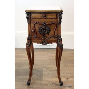 A pair of reproduction Louis XV style oval marquetry inlaid bedside chests,  width 47cm, depth 36cm