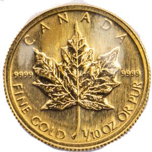A Canadian 1990 gold $5 maple leaf coin 1/10 Oz pure gold,…