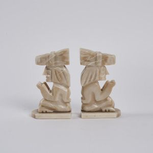 A pair of vintage Aztec Mayan carved stone bookends. Height 17…