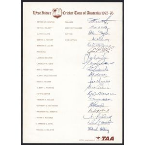 West Indies cricket Tour of Australia 1975-76, fully signed&hellip;