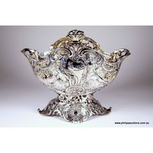 A rococo revival silver centre bowl. Late 19th century, Hanau,…