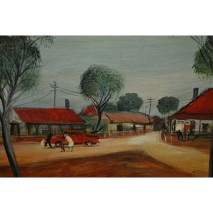 Pro Hart 'Breakdown in a Country Town' oil on board, signed…