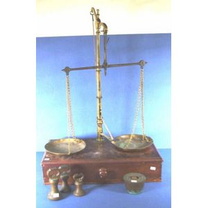 Vintage Gold and Diamond Weighing Scales/Brass & Wood Balance Scale  Collectible