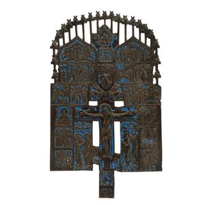 A Russian Old Believers house cross or Kyot, cast bronze and…