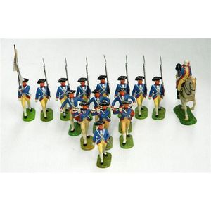 Sixteen Elastolin plastic American Revolution figures, blue…