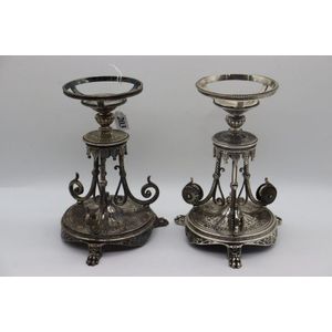 Elkington and Co silverplated base stands, pair of Victorian…
