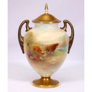 A Royal Worcester Harry Stinton vase and cover, painted with…