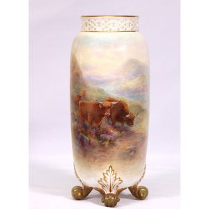 A Royal Worcester Harry Stinton vase with four scrolled feet…