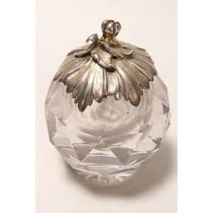 Victorian sterling silver and crystal inkwell, the silver cover…