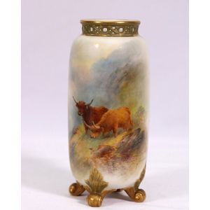 A Royal Worcester Harry Stinton vase, shape G42, on four feet…