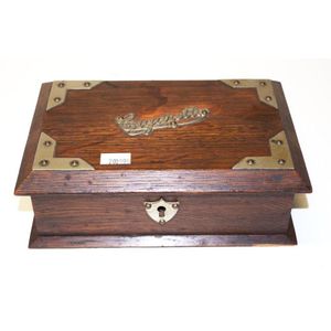 Arts & craft timber cigarette box with silver metal fittings,…