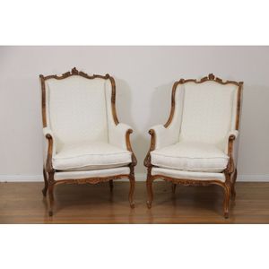 19th C Antique Louis XV Style Giltwood Bergere Chair W Crewel Work Seat
