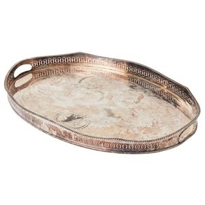 A silver plated oval tray, with pierced gallery and gadrooned…