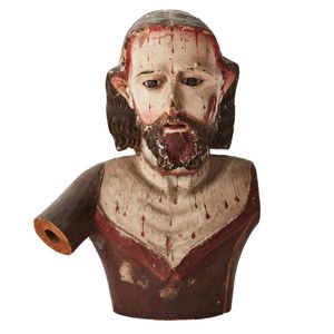 A Spanish polychrome wooden bust of the man of Sorrows, 18th…
