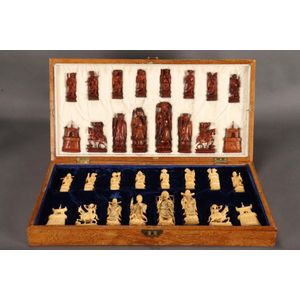 Large & impressive Chinese carved ivory chess set, each piece…