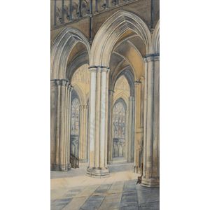 Watercolour of church interior, watercolour, signed 'F.…