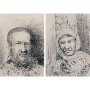 Karl Sim two charcoal portraits, inscribed to reverse; Hone…