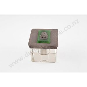 Tiki inkwell, sterling silver, pounamu, and glass. Marked…