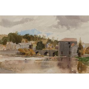 British School, Village by a Stream 1928, watercolour, signed…