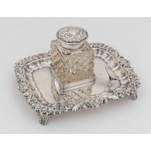 A Rococo Revival silver plated ink stand by Hardy Bros Ltd, mid…