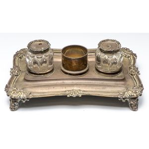 A William IV sterling silver inkstand London c1832, width 30 cm…