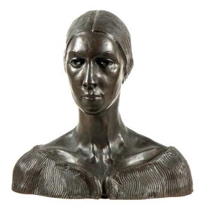A large bronze bust of a woman, height 42.5 cm, width 40.5 cm,…