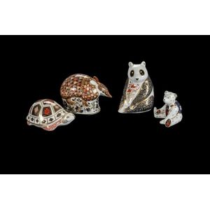 4 Royal Crown Derby animal figures. Armadillo, panda and…