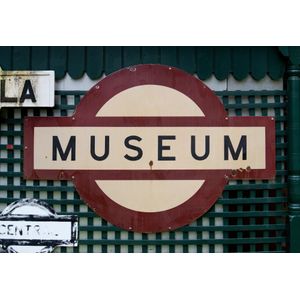 Museum Sydney city circle porcelain sign. Cream and brown…