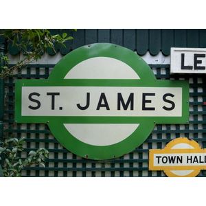 St James Sydney city circle porcelain sign. Cream and green…