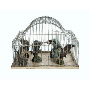 Lineol, Elastolin wire Aviary and birds, Aviary of arch-topped…