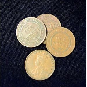 73 Australian one Penny coins between 1921 and 1928; 1921 x 13,…