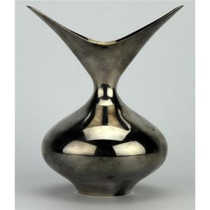 Danish sterling silver vase with a flared spout neck. Maker…